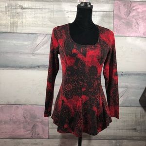 cb Red/Blk long-sleeve Peplum Top. Petite Small
